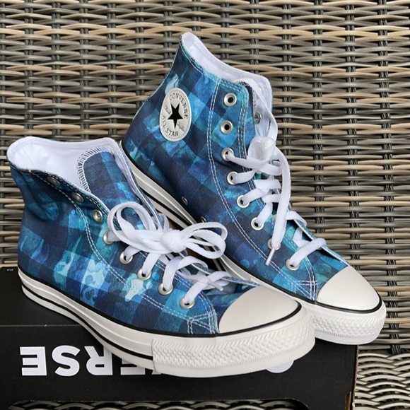 Converse Chuck Taylor All Star Hi Blue Plaid/White/Black MEN`S - Picture 5 of 16